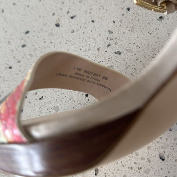 Cole Haan Cream & Floral Sandals Elegant Block Heel Buckle Ankle Strap Size 8B - Picture 12 of 16
